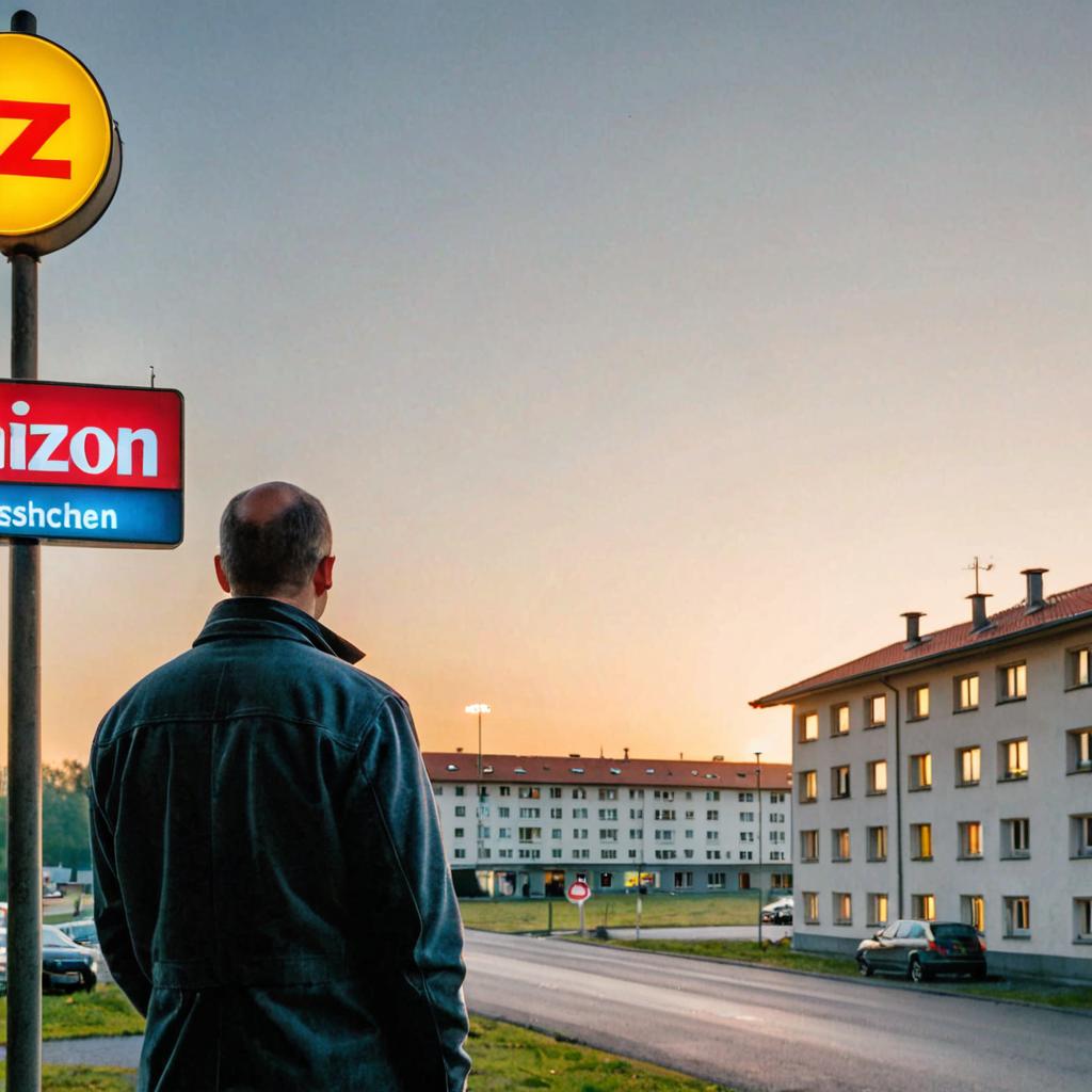 A traveler ponders over the Hotel Penzion Zu Dresdan Altpieschen motel sign as the sun sets, consulting a map and guidebook for direction in Dresden's cityscape.